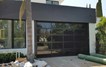 Contemporary Black Aluminum & Black Laminate (Privacy) Glass Garage Door
