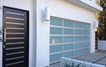 Contemporary Aluminum & White Laminate (Privacy) Glass Garage Door