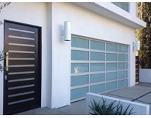 Contemporary Aluminum & White Laminate (Privacy) Glass Garage Door