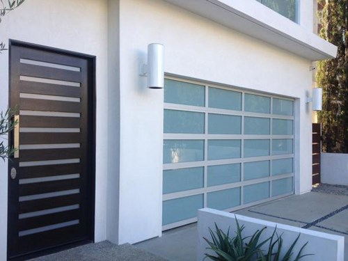 Contemporary Aluminum & White Laminate (Privacy) Glass Garage Door